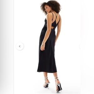 Asos Design black satin high neck cutout maxi length gown size 0 new with tags